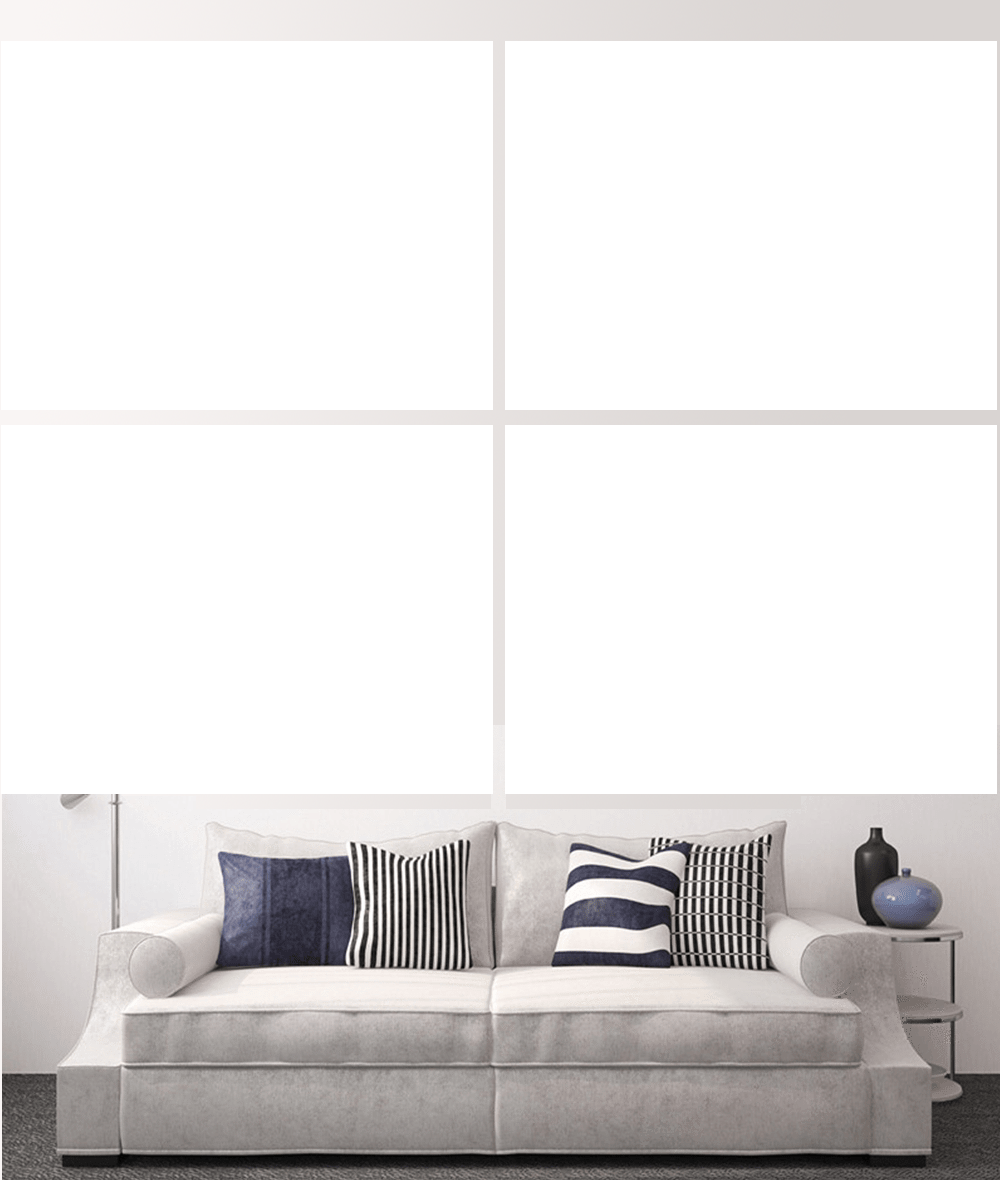 Custom split canvas prints displayed above a stylish couch in a modern living room.