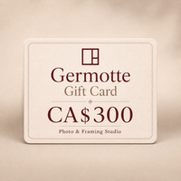 Germotte Gift Card valued at CA$300 for photo and framing studio services.