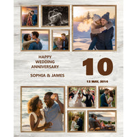Birthday Photo Collage Canvas Print featuring anniversary theme with multiple photos and text celebrating 10 years.