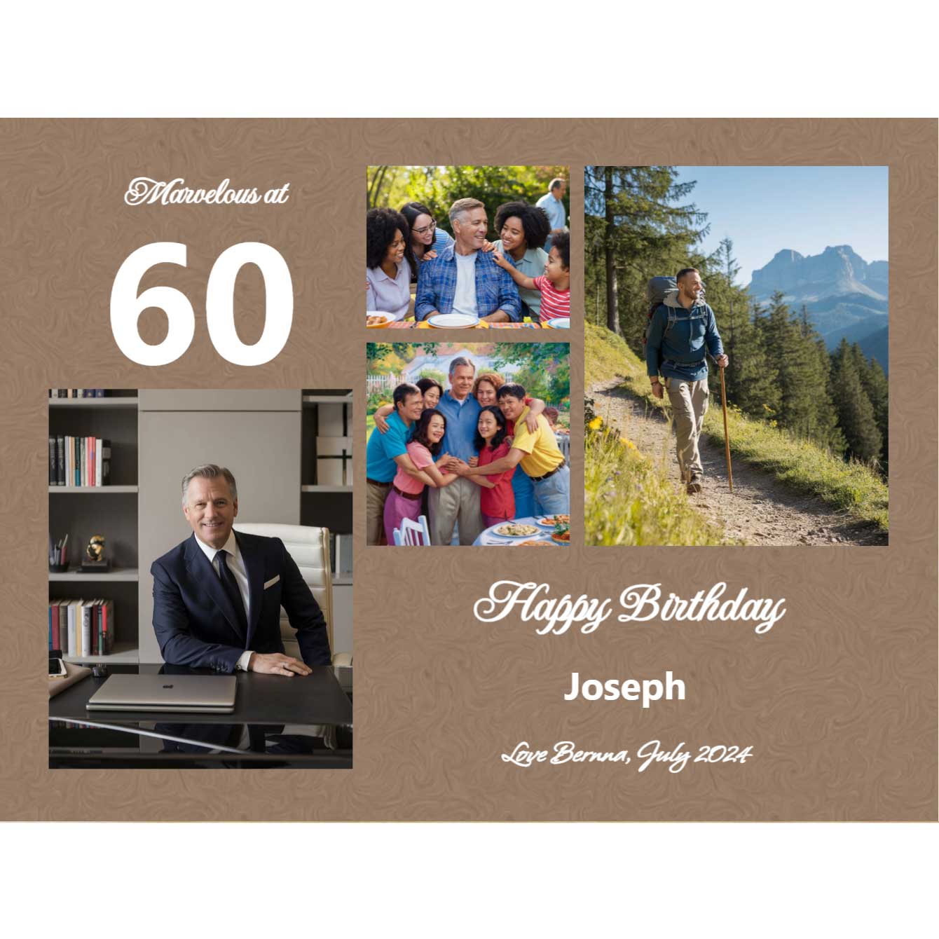 Personalized Birthday Collage Canvas with 4 favorite photos and custom text, creating a unique birthday keepsake.