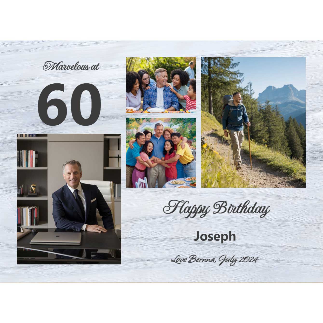 Unique Birthday Photo Collage Canvas featuring 4 beloved photos and custom text, capturing the joy of a special birthday.