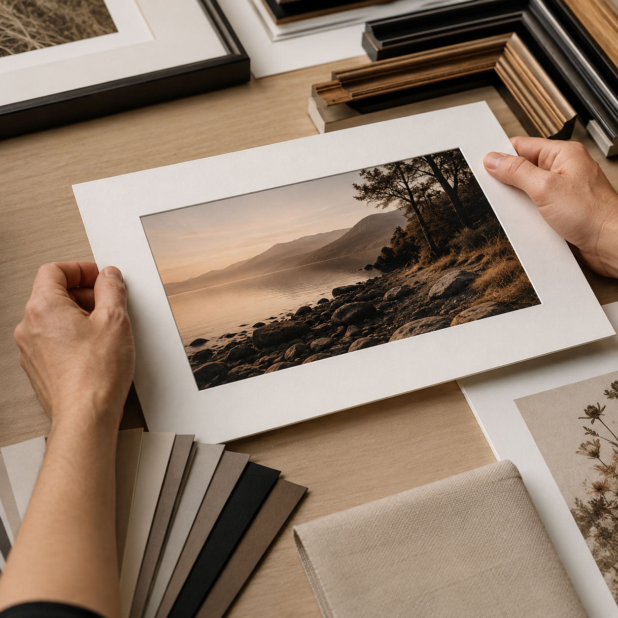 Preparing a fine art print for presentation.
