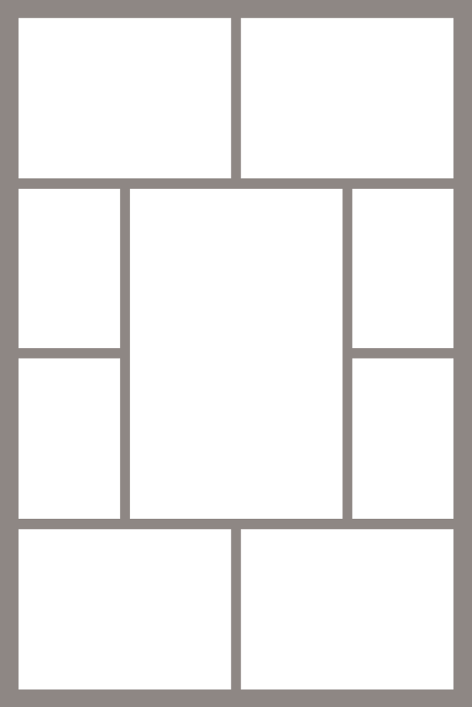 Layout of portrait collage canvas prints featuring multiple photo spaces for custom displays.