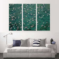 Custom split canvas prints of flying flamingos in vibrant water, enhancing modern home decor.